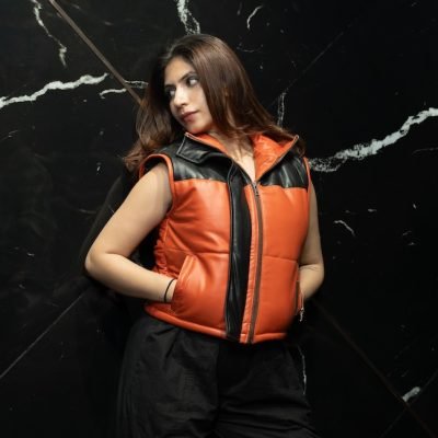 Orange Sleeveless Women’s Puffer Jacket