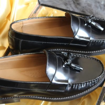 Black Brushoff Leather Kiltie Moccasins