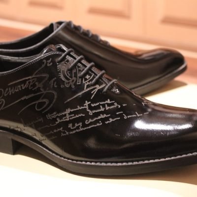 Aureate Black Calf Brushoff Whole Cut Shoes