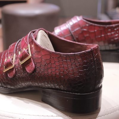 Gator Double Monk Croc Leather Shoes