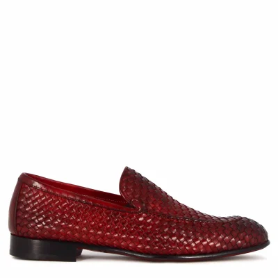 Red Woven Leather Moccasins