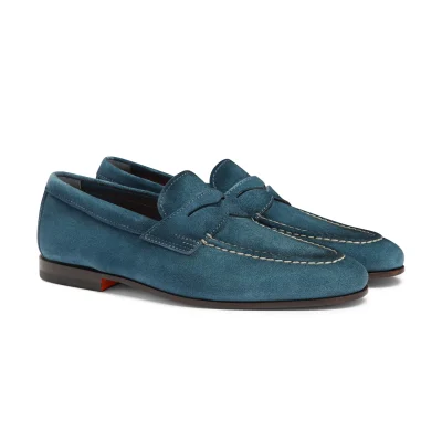 Men's blue suede penny loafer