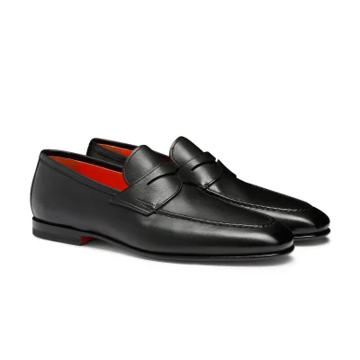 Men's polished black leather penny loafer