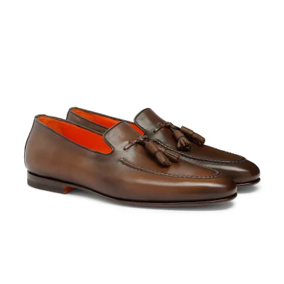 Men's polished brown leather tassel loafer
