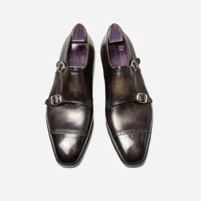luxury Punched Captoe Double Monk Strap Shoes