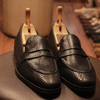 snake patent penny dress shoes