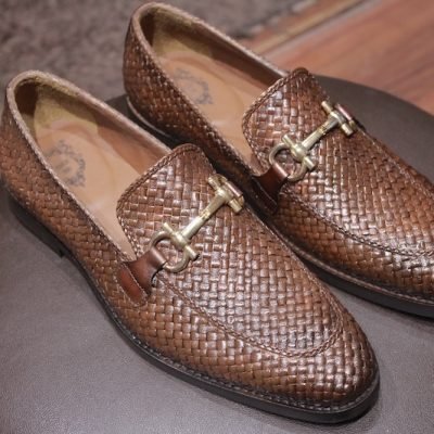 Woven Leather Horsebit Loafers