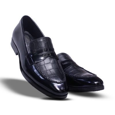Black Royale Croc Penny loafers luxury leather