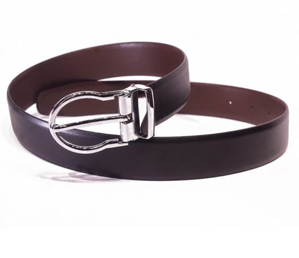 Regal Noir – Reversible Leather Belt with Chrome Buckle