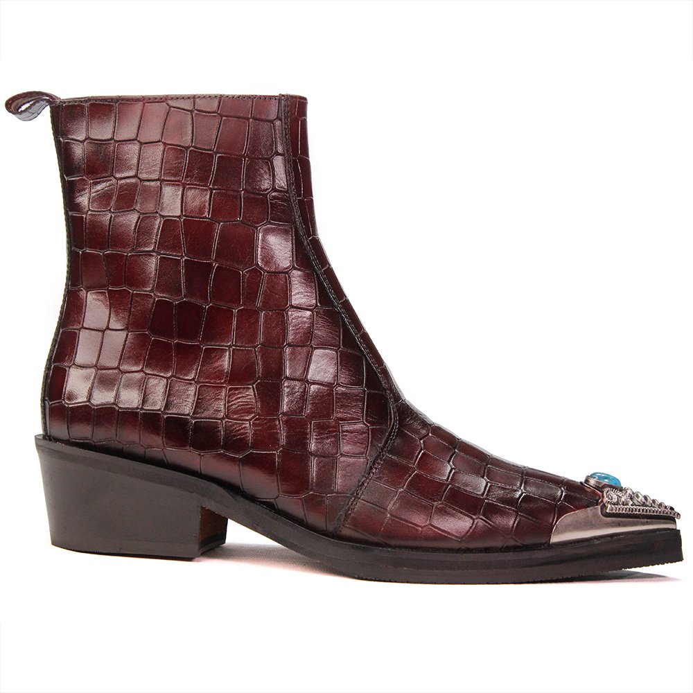 Imperial Croc-Handcrafted Croc Leather Boots in Maroon