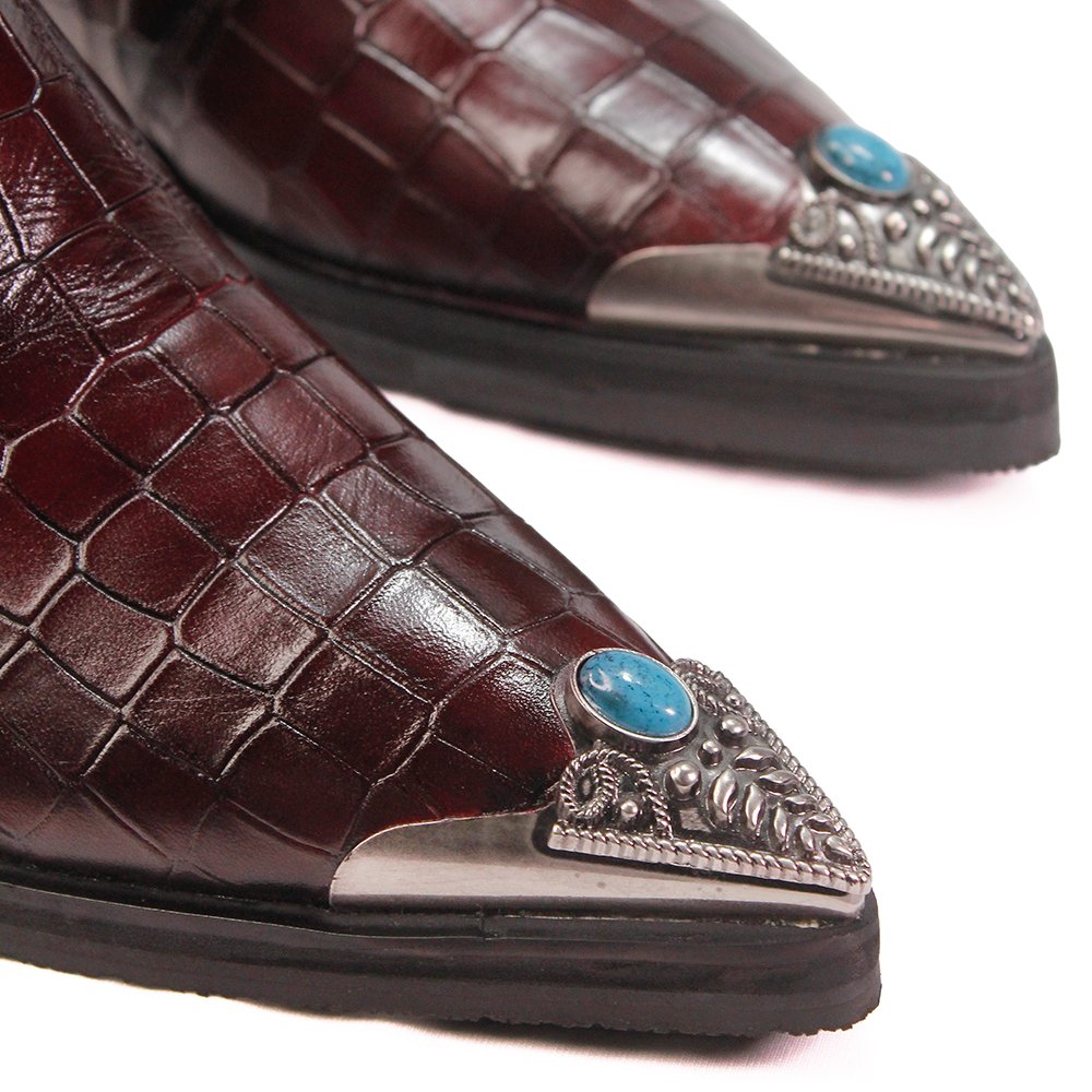 Imperial Croc-Handcrafted Croc Leather Boots in Maroon