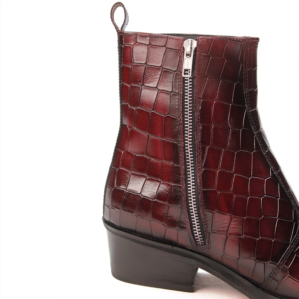 Imperial Croc-Handcrafted Croc Leather Boots in Maroon