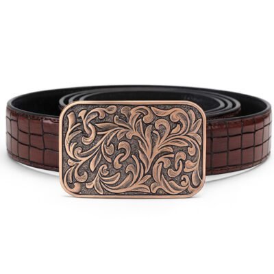 Croc Rouge – Wine Croc Leather Cowboy Belt with Brass Buckle
