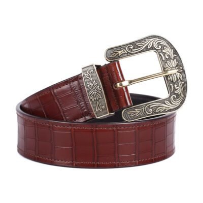 Saturn Croc – Croc-Embossed Leather Belt with Horse Buckle