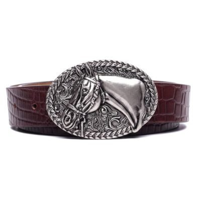 Saturn Croc – Croc-Embossed Leather Belt with Horse Buckle
