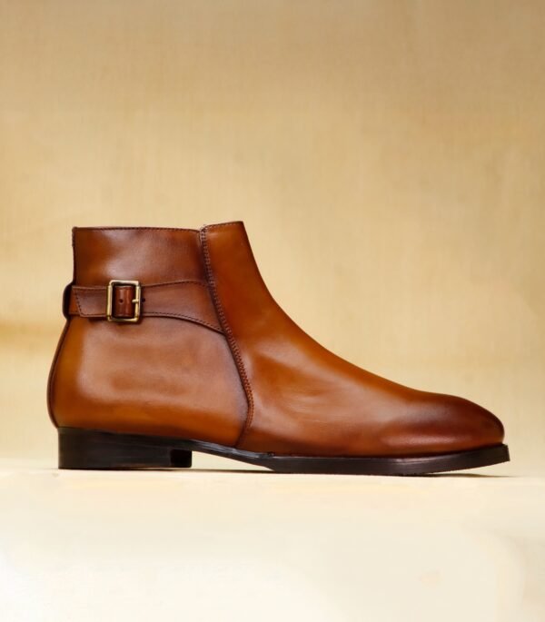 Alderwood Tan handcrafted luxury leather ankle boot with wood sole