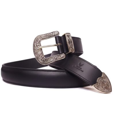 Puffer Hold – Cowboy Leather Belt with Ornate Buckle