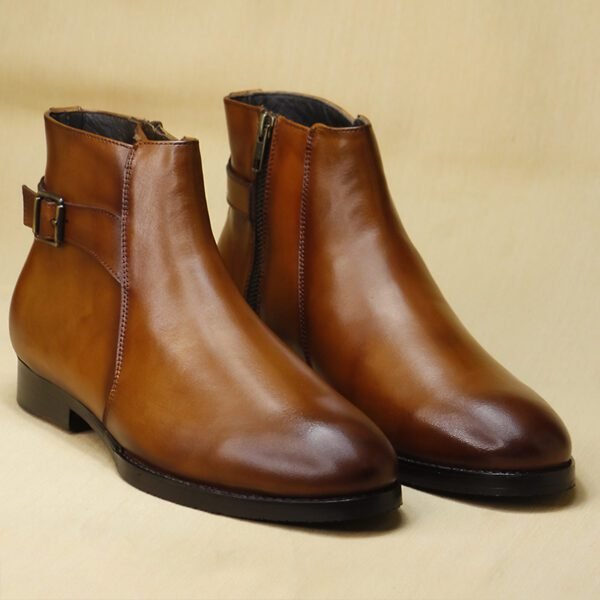 Alderwood Tan handcrafted luxury leather ankle boot with side zipper