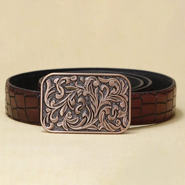 Cowboy Belt with Brass Floral Buckle