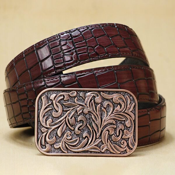 Croc Rouge – Wine Croc Leather Cowboy Belt with Brass Buckle - Image 3