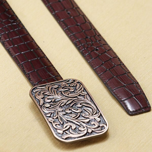 Croc Rouge – Wine Croc Leather Cowboy Belt with Brass Buckle - Image 4