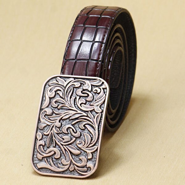 Croc Rouge – Wine Croc Leather Cowboy Belt with Brass Buckle - Image 5