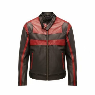 Pure leather handcrafted jacket with luxury sheep napa finish and bespoke design in black and red leather