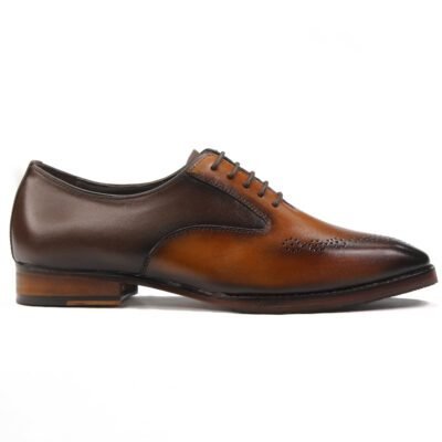Artisan Premium Pure Leather Handcrafted Lace-Up - Classic artisan brown leather men's oxford shoes with leather sole