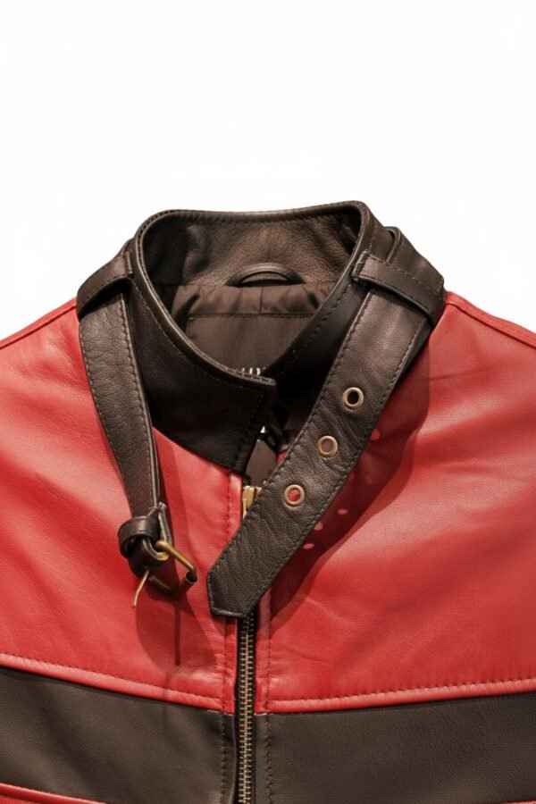 Pure leather handcrafted jacket with luxury sheep napa finish and bespoke design in black and red leather