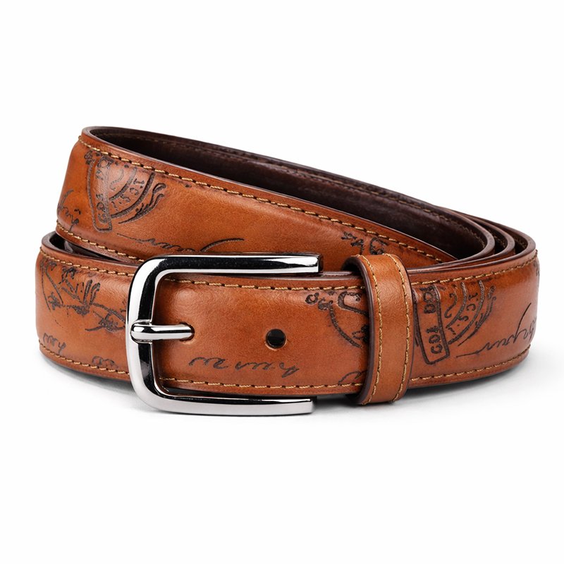 Siena Tan Script Laser Leather Belt