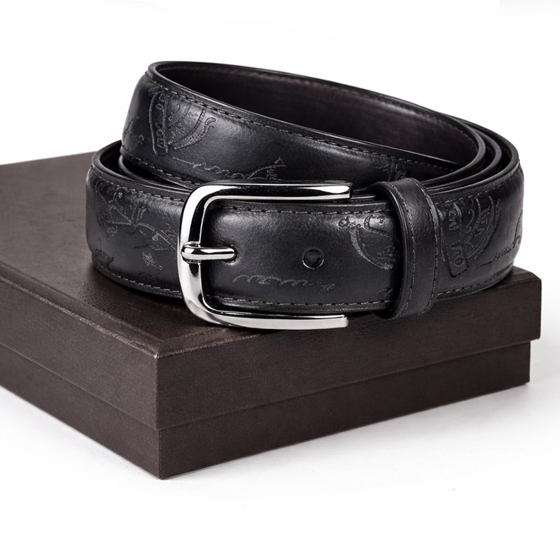 Siena Black Script Laser Leather Belt