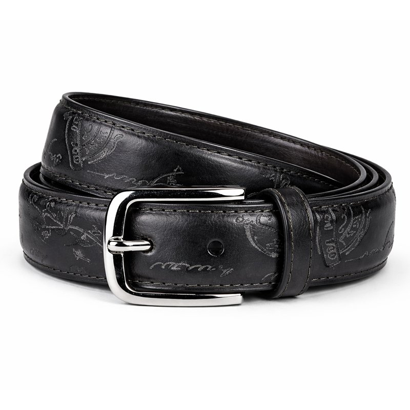 Siena Black Script Laser Leather Belt