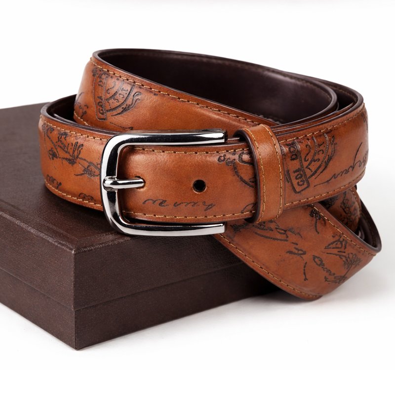 Siena Tan Script Laser Leather Belt